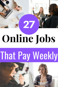 Need online jobs that pay weekly? Here are work at home jobs that pay on a weekly basis.Start these jobs that pay fast while working at your convenience. #makemoney #onlinejobs#extraincome#